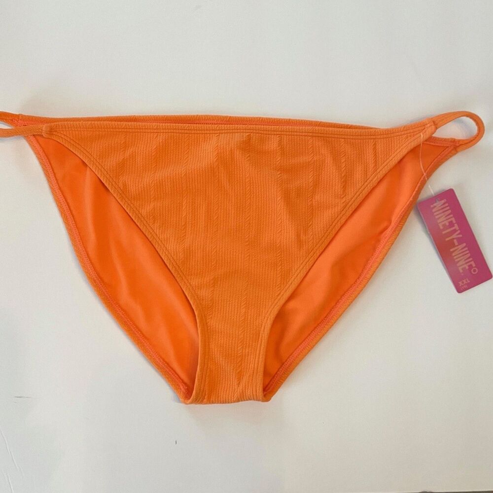 Juniors Ninety-Nine Degrees Orange Crinkle Bikini Swim Bottoms